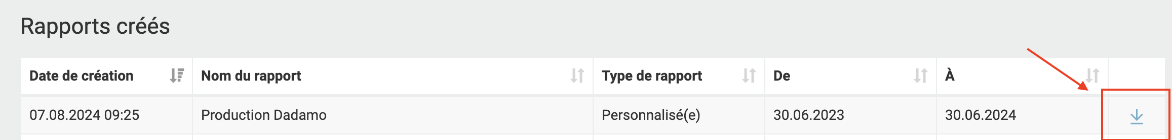 Le rapport est téléchargeable en cliquant sur la flèche de droite