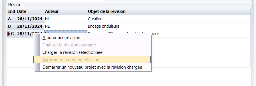 Ajout ou modification d'un indice