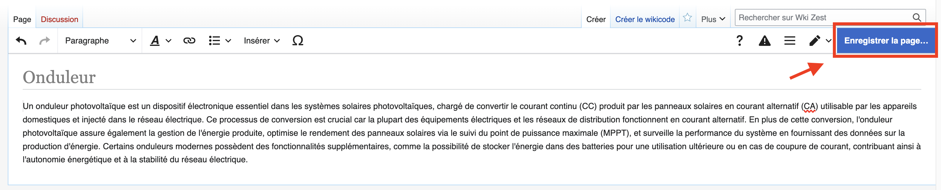 Je crée le contenu de la page et la publie