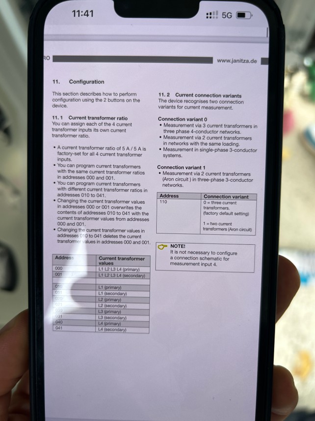 Réglage des pinces compteur janitza