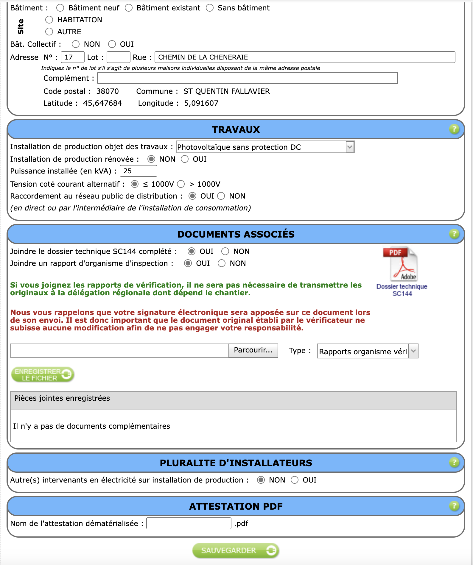 Informations attestation bleue