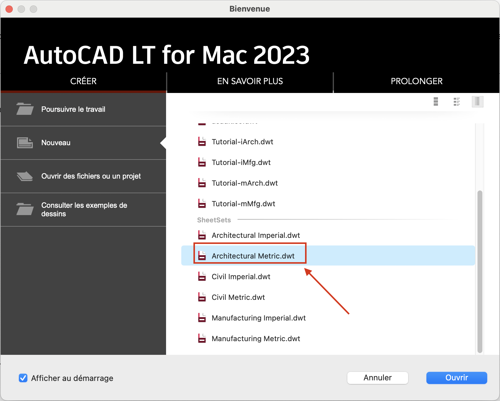 Création fichier métrique AutoCAD