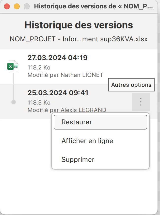 Historique des versions