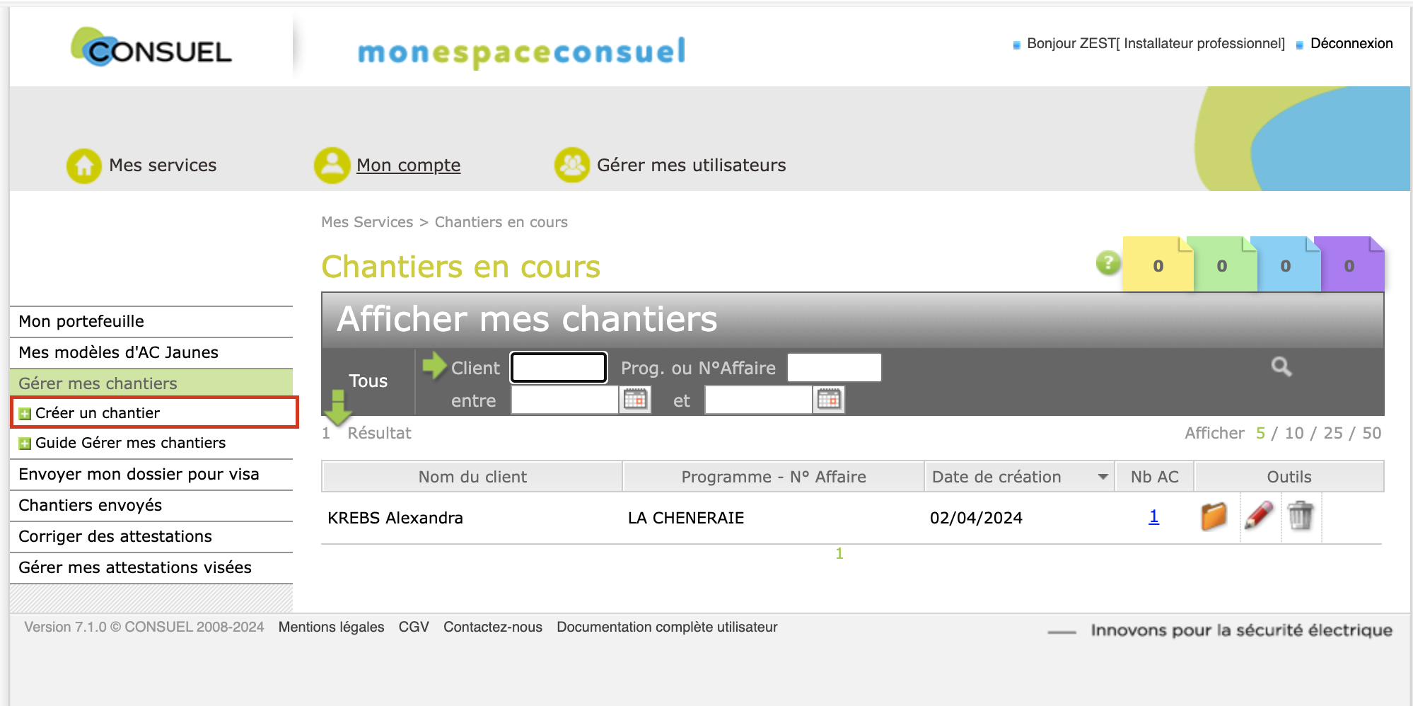Créer un chantier