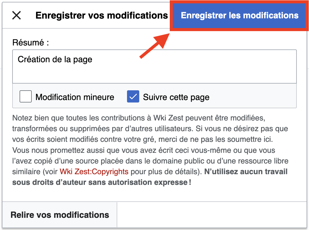 Je décris la page ou les modifications apportées