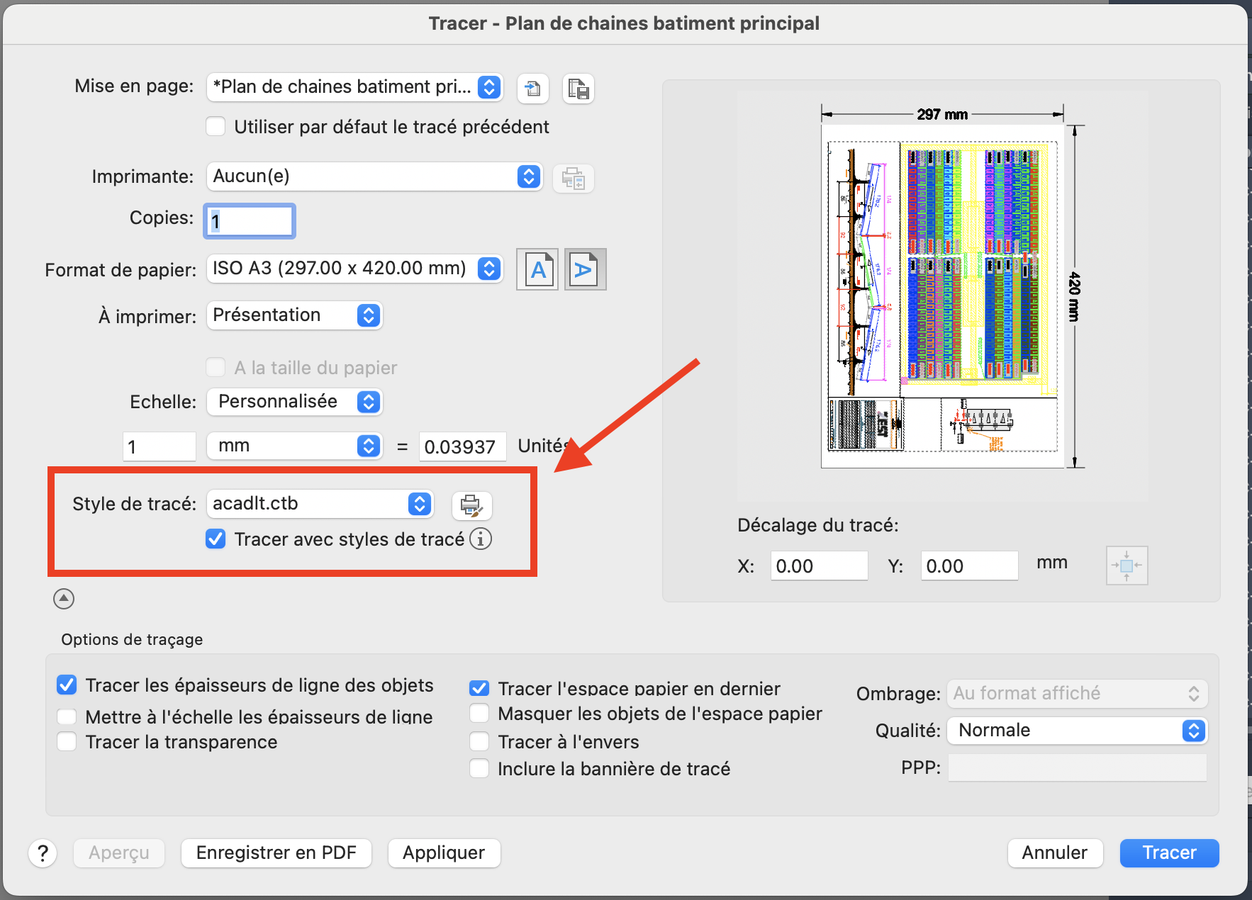 Style de tracé Autocad